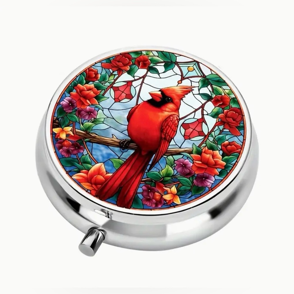 Cardinal Round Pill Organizer 3-Compartment Compact Pill Case New - Picture 5 of 10